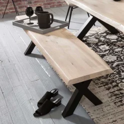 White Wash Essgruppe mit X-Fuß Tisch - Tilveta I (sechsteilig)^Wohnen New