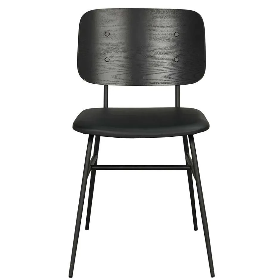 Wohnen White Wash Holztisch & schwarze Stühle - Pessoa (fünfteilig)