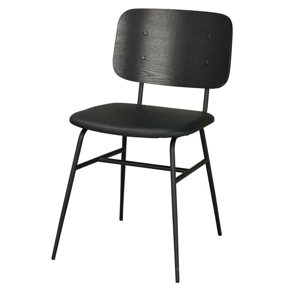 Wohnen White Wash Holztisch & schwarze Stühle - Pessoa (fünfteilig)