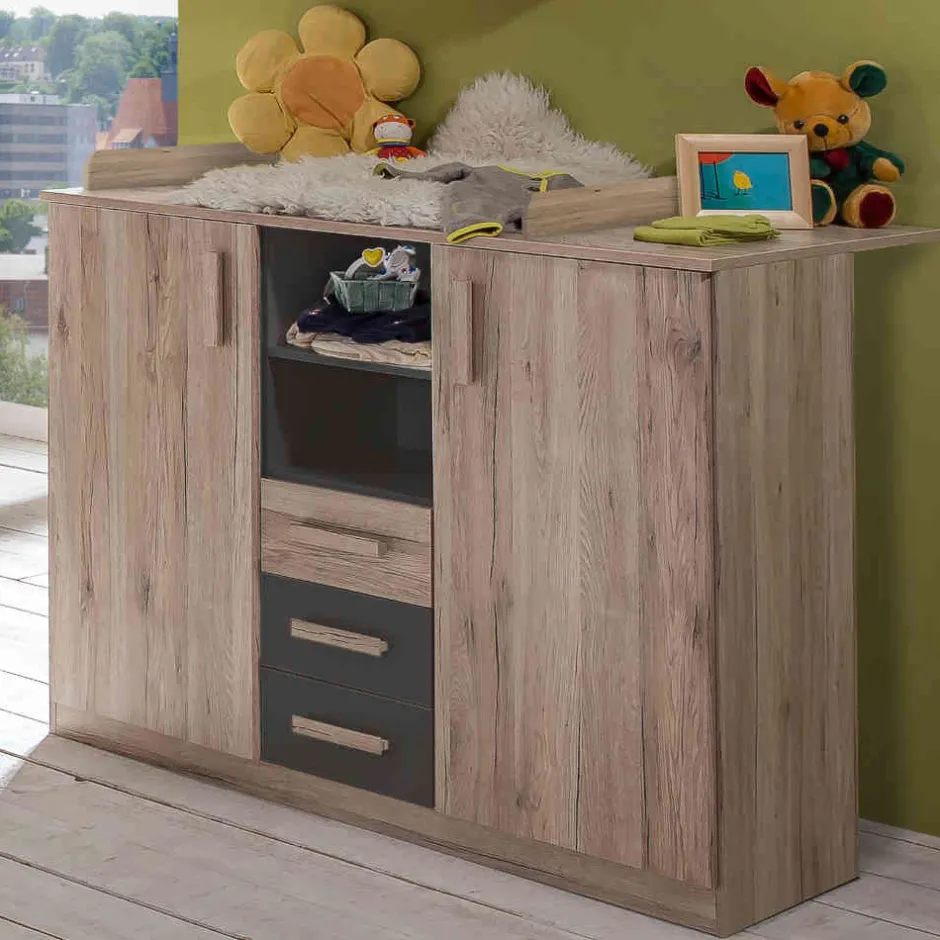 Wickelkommode in Eiche San Remo & Dunkelgrau - Jilamenda^Wohnen
