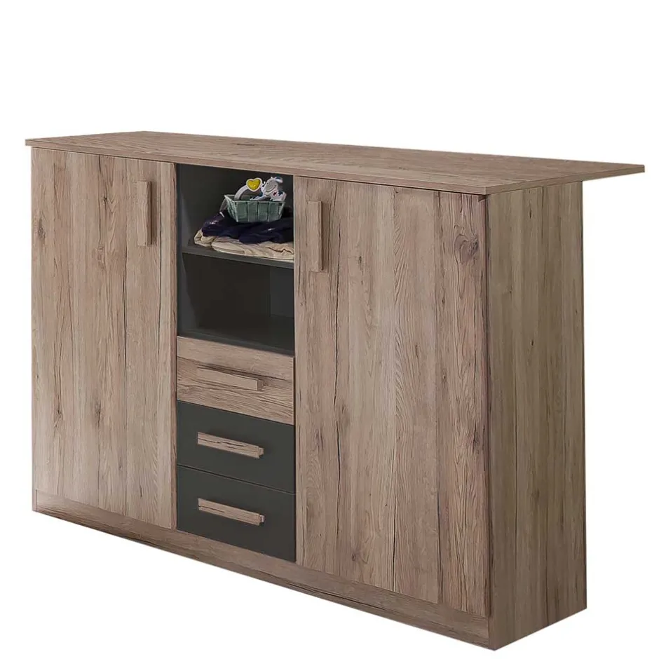 Wickelkommode in Eiche San Remo & Dunkelgrau - Jilamenda^Wohnen