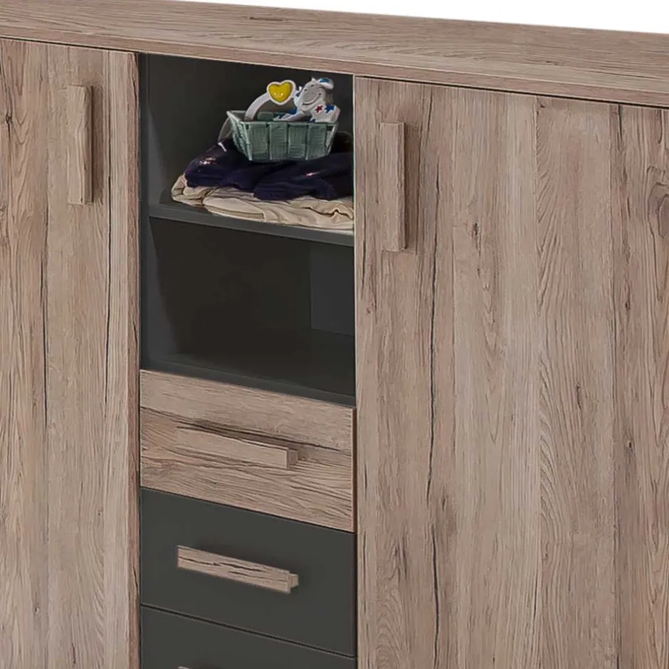 Wickelkommode in Eiche San Remo & Dunkelgrau - Jilamenda^Wohnen