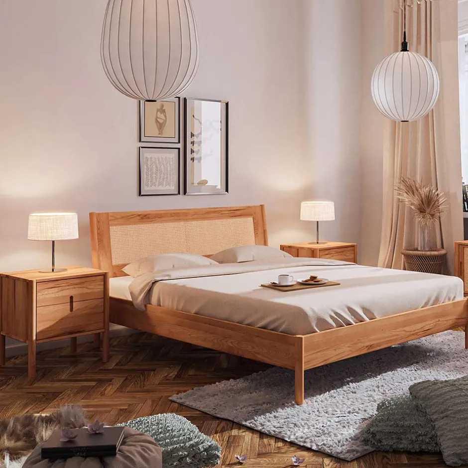 Wildbuche Bett mit Wiener Geflecht Kopfteil - Indrya^Wohnen Outlet