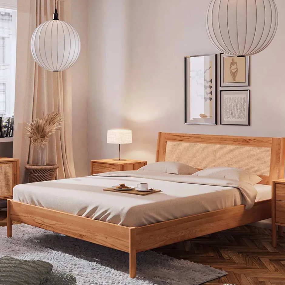 Wildbuche Bett mit Wiener Geflecht Kopfteil - Indrya^Wohnen Outlet