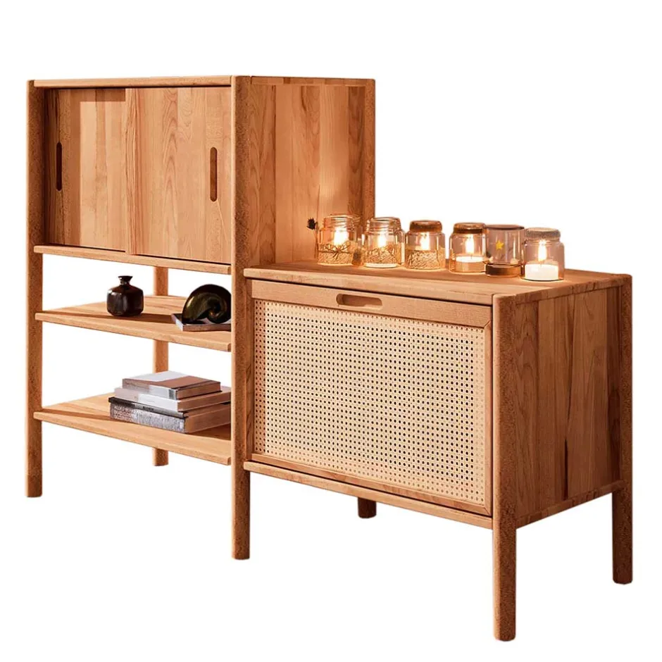 Wildbuche Holzregal mit Schiebetüren - Indrya^Wohnen Outlet