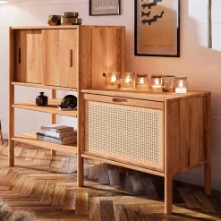 Wildbuche Holzregal mit Schiebetüren - Indrya^Wohnen Outlet