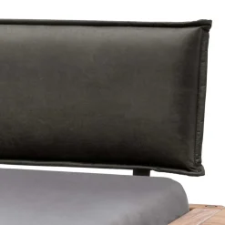 Wohnen Wildeiche Balkenbett mit Leder-Kopfteil - Reneva