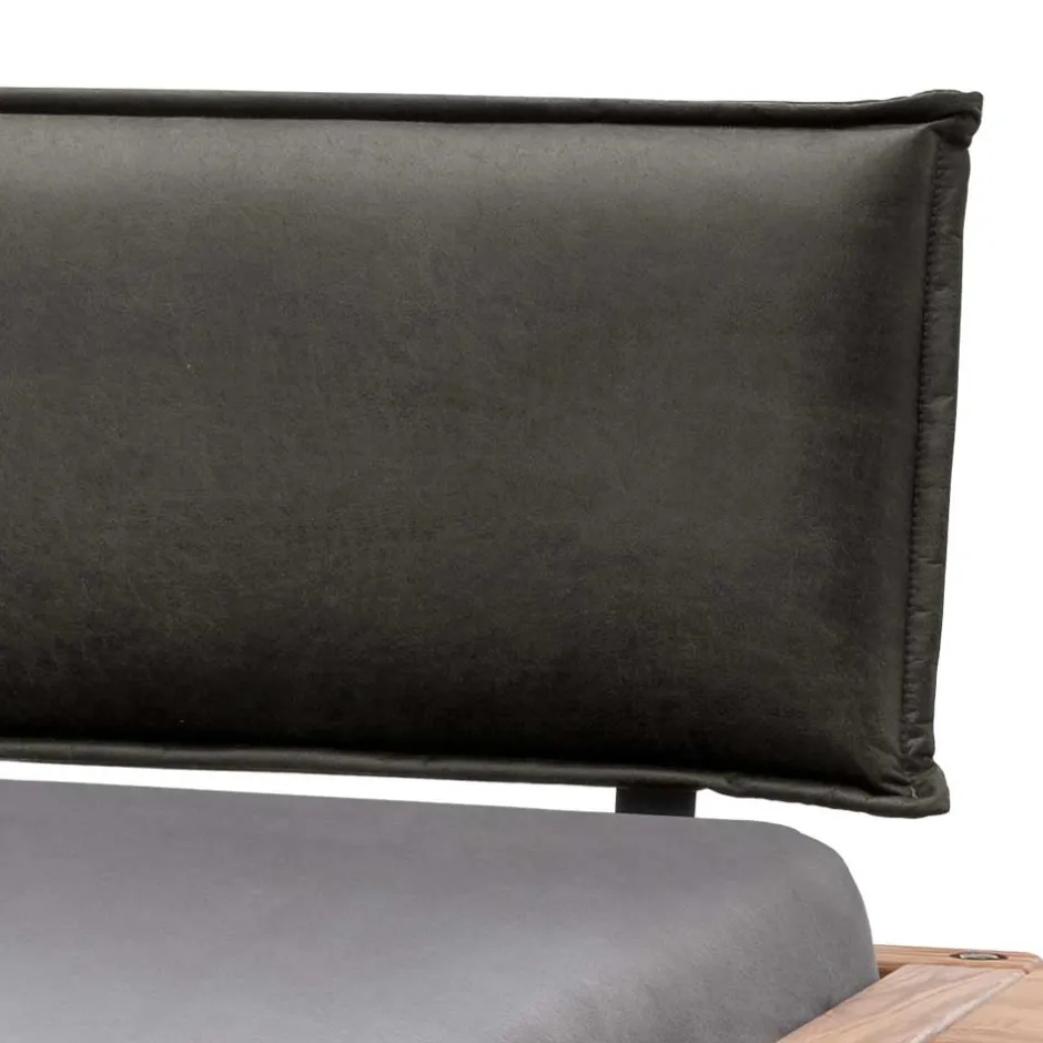 Wohnen Wildeiche Balkenbett mit Leder-Kopfteil - Reneva