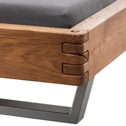 Wohnen Wildeiche Balkenbett mit Leder-Kopfteil - Reneva