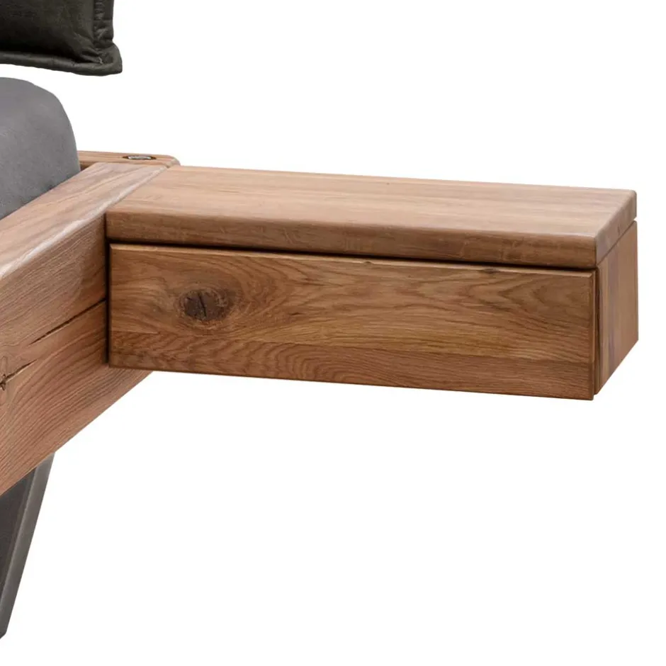 Wohnen Wildeiche Balkenbett mit Leder-Kopfteil - Reneva