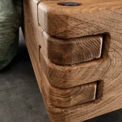 Wohnen Wildeiche Balkenbett mit Leder-Kopfteil - Reneva