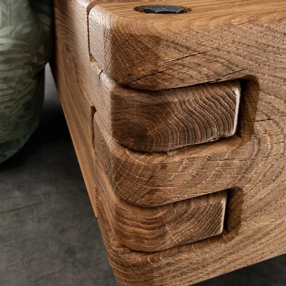 Wohnen Wildeiche Balkenbett mit Leder-Kopfteil - Reneva