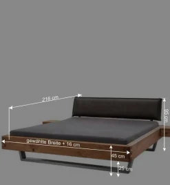 Wohnen Wildeiche Balkenbett mit Leder-Kopfteil - Reneva