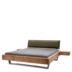 Wohnen Wildeiche Balkenbett mit Leder-Kopfteil - Abrahams