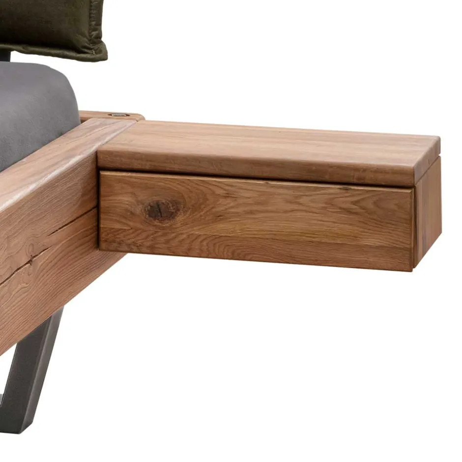 Wohnen Wildeiche Balkenbett mit Leder-Kopfteil - Abrahams