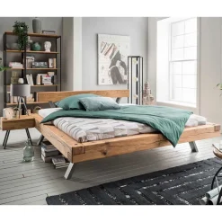 Wildeiche Balkenbett Set 4 Größen - Chaya (dreiteilig)^Wohnen Online