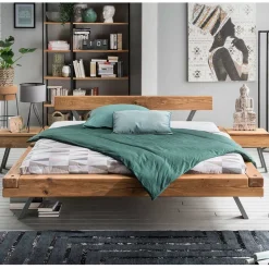 Wildeiche Balkenbett Set 4 Größen - Chaya (dreiteilig)^Wohnen Online