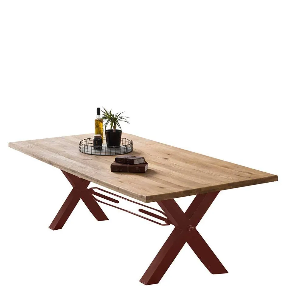 Wohnen Wildeiche Baumkantentisch mit X Füßen - Vlacondra