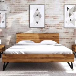 Wildeiche Bett aus Stahlfüßen in Schwarz - Mandirov^Wohnen Hot