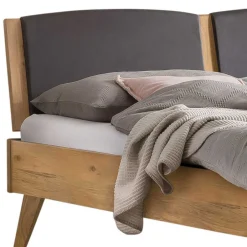 Wohnen Wildeiche Bett mit Kopfteilpolstern in Grau - Luxuria