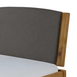 Wohnen Wildeiche Bett mit Kopfteilpolstern in Grau - Luxuria
