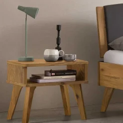 Wohnen Wildeiche Bett mit Kopfteilpolstern in Grau - Luxuria