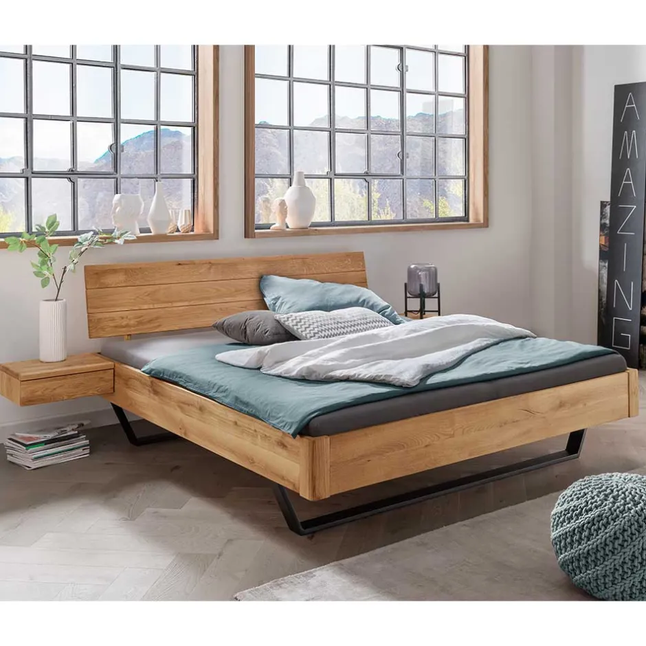 Wildeiche Bett mit Metallkufen in Schwarzgrau - Tomya^Wohnen Online