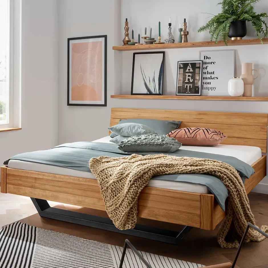 Wildeiche Bett mit Metallkufen in Schwarzgrau - Tomya^Wohnen Online