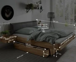 Wohnen Wildeiche Bett mit Schubkasten Set - Zennian (dreiteilig)