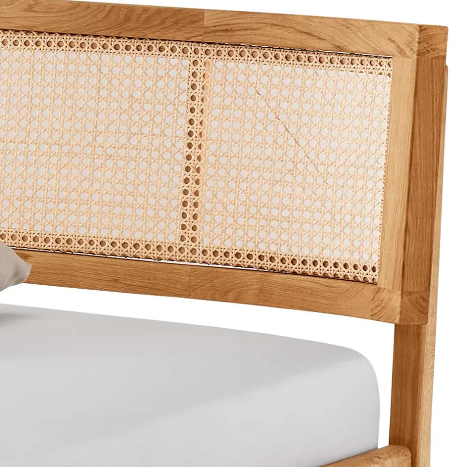 Wildeiche Bett mit Wiener Geflecht Kopfteil - Ambrosso^Wohnen Discount