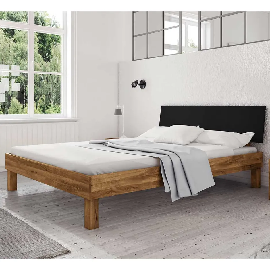 Wildeiche Bettgestell in 220cm mit Kopfteil Schwarz - Olbysca^Wohnen Hot