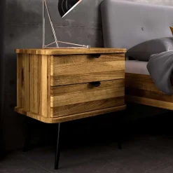 Wohnen Wildeiche Designerbett mit Polsterkopfteil - Casarius