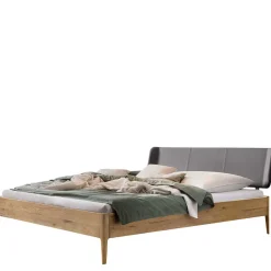 Wohnen Wildeiche Doppelbett mit Kunstleder Kopfteil - Lucyanco