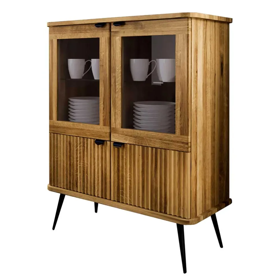 Wohnen Wildeiche Highboard mit Glastüren & Holztüren - Casarius