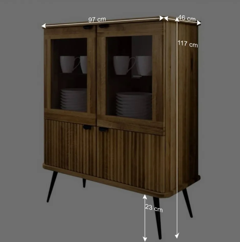 Wohnen Wildeiche Highboard mit Glastüren & Holztüren - Casarius