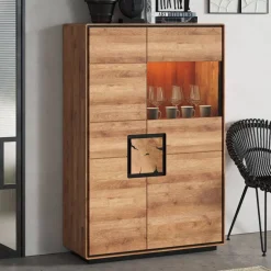 Wildeiche Highboard mit Glas Einsatz - Shipper^Wohnen Discount