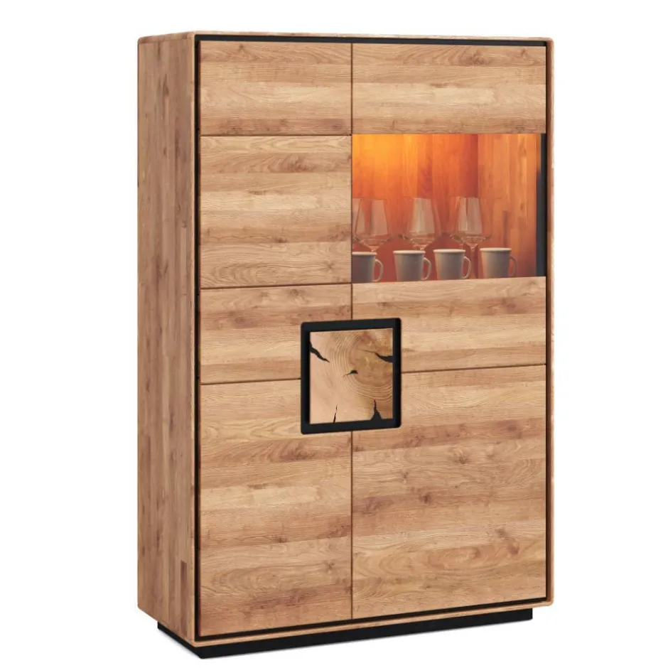 Wildeiche Highboard mit Glas Einsatz - Shipper^Wohnen Discount
