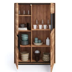 Wildeiche Highboard mit Glas Einsatz - Shipper^Wohnen Discount