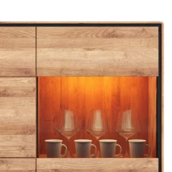 Wildeiche Highboard mit Glas Einsatz - Shipper^Wohnen Discount