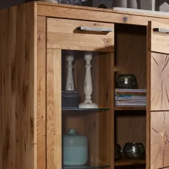 Wohnen Wildeiche Highboard Troncon mit Glas Einsatz