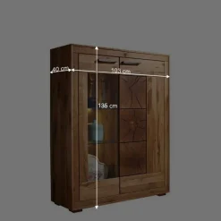 Wohnen Wildeiche Highboard Troncon mit Glas Einsatz