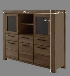 Wohnen Wildeiche Highboard Vitrine teilmassiv - Sophia