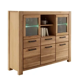Wohnen Wildeiche Highboard Vitrine teilmassiv - Sophia
