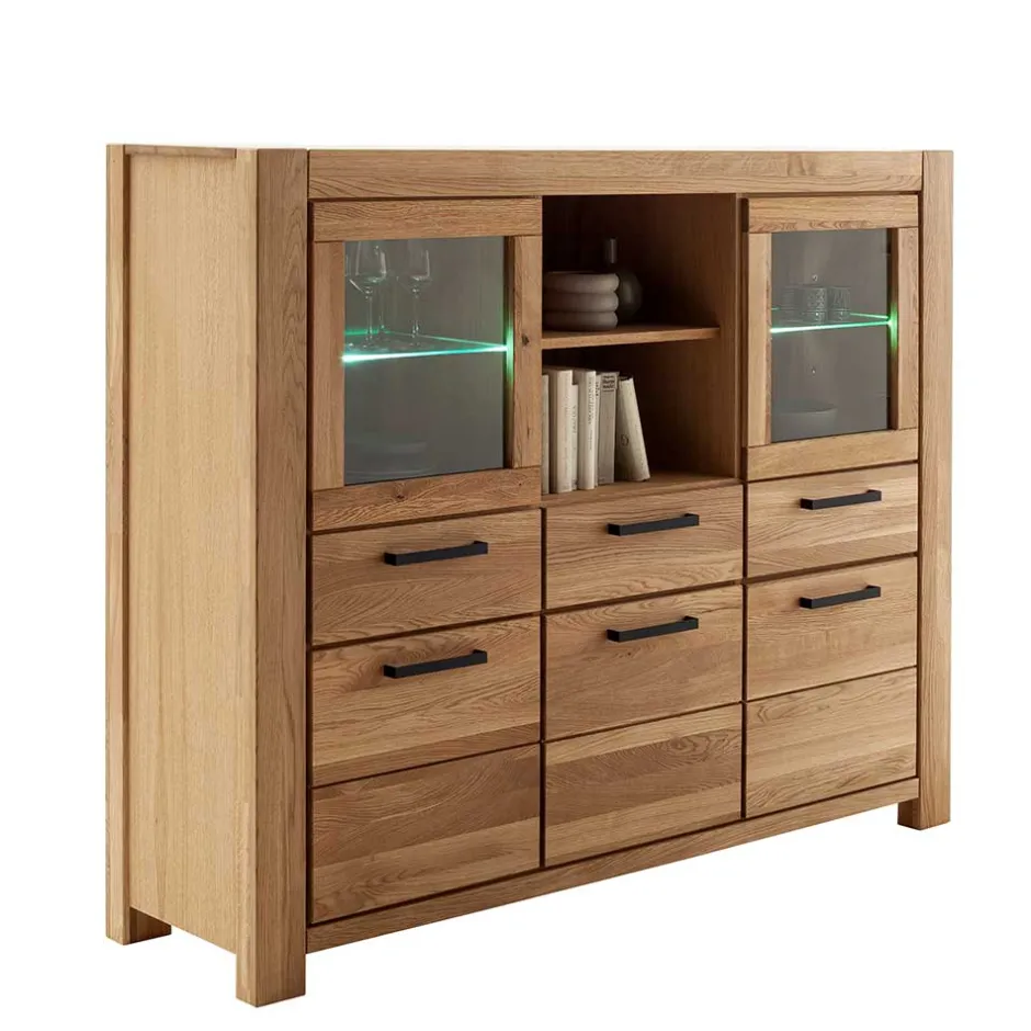 Wohnen Wildeiche Highboard Vitrine teilmassiv - Sophia