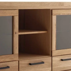 Wohnen Wildeiche Highboard Vitrine teilmassiv - Sophia