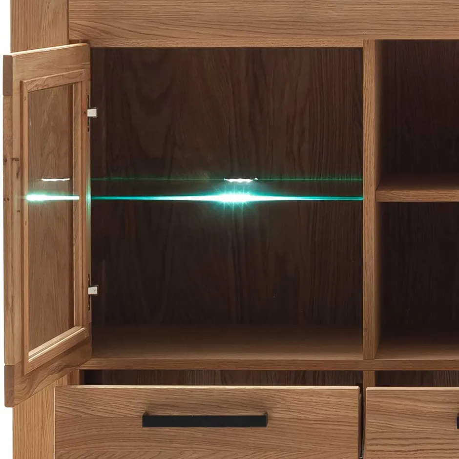 Wohnen Wildeiche Highboard Vitrine teilmassiv - Sophia