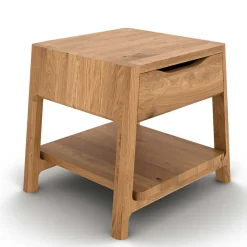 Wohnen Wildeiche Holzbett mit Polsterkopfteil in Beige - Favorite