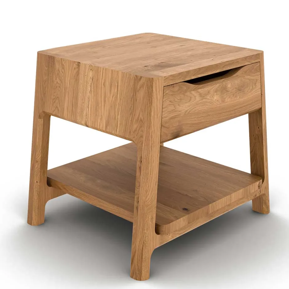 Wohnen Wildeiche Holzbett mit Polsterkopfteil in Beige - Favorite