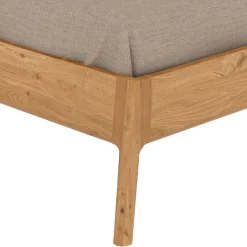 Wohnen Wildeiche Holzbett mit Polsterkopfteil in Beige - Favorite