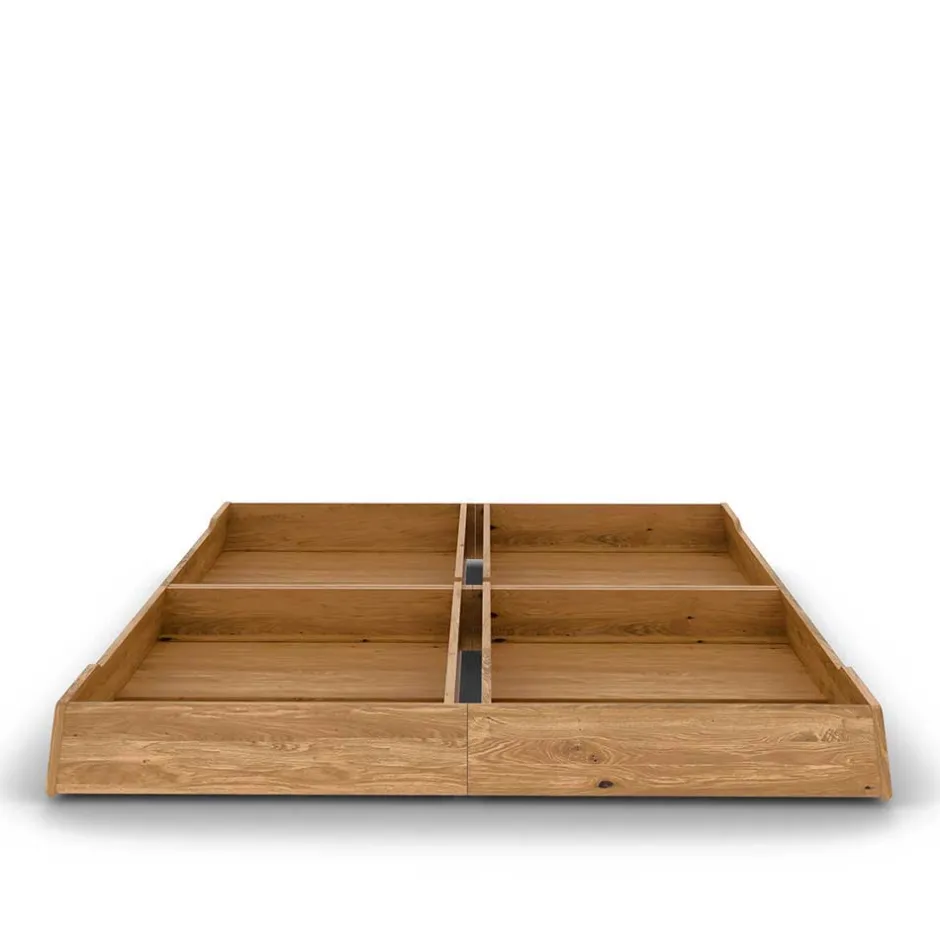 Wohnen Wildeiche Holzbett mit Polsterkopfteil in Beige - Favorite